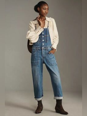 Pilcro Painter Denim Overalls Size 28 Wide Leg Utility Carpenter Distressed